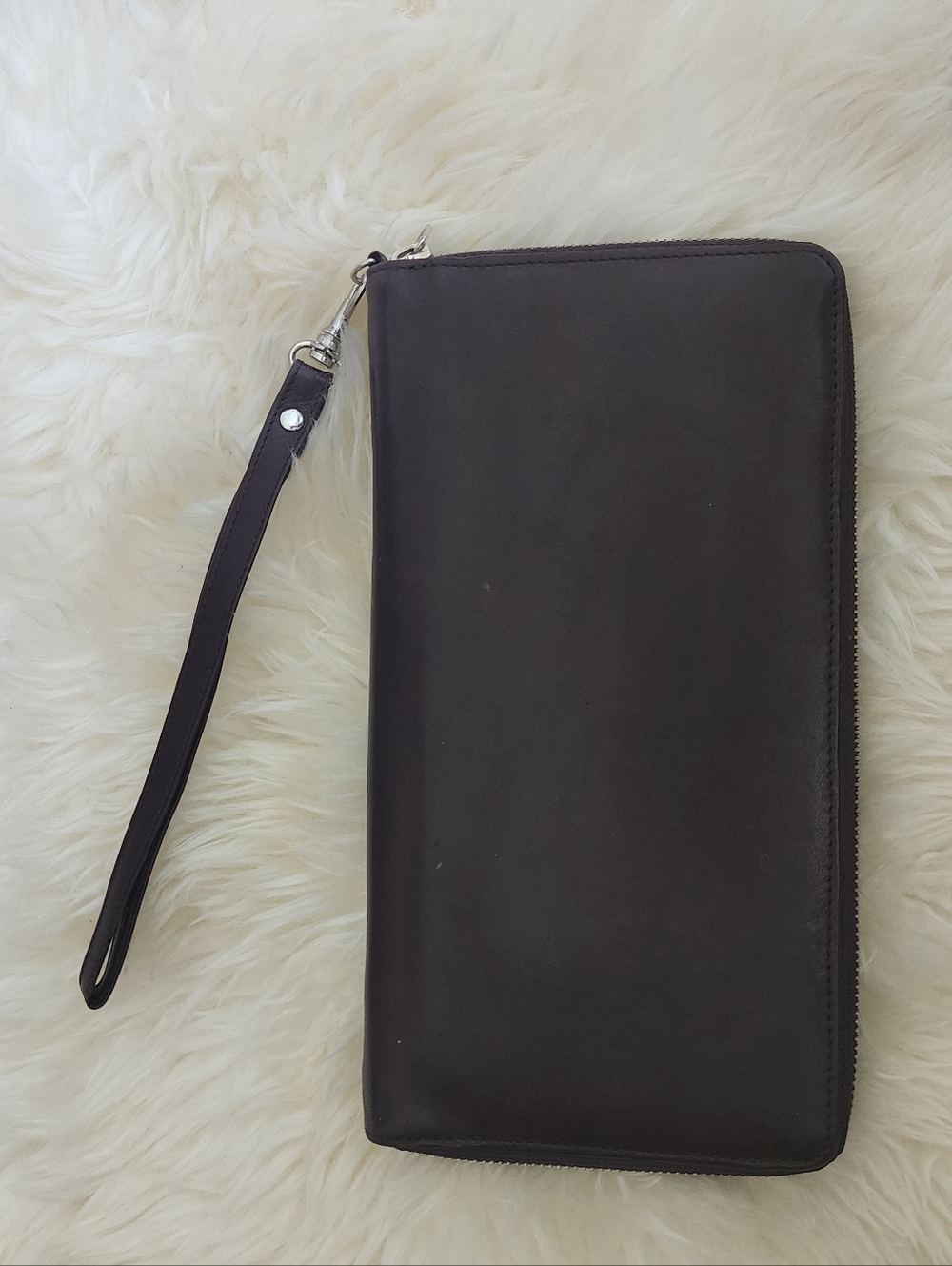 HOBO Dark Brown Leather Zip Wallet Wristlet